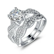MABELLA 1.28 Carat TCW Round Cut CZ 925 Sterling Silver Wedding Rings Bridal Set
